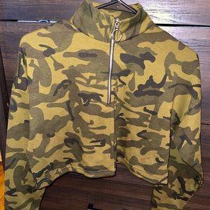 Army Fatigue Crop Sweater W| Half Zipper